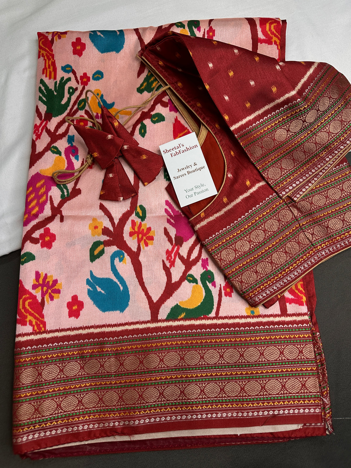 Red Multicolor Printed Saree with Mangalgiri Border - SR001080