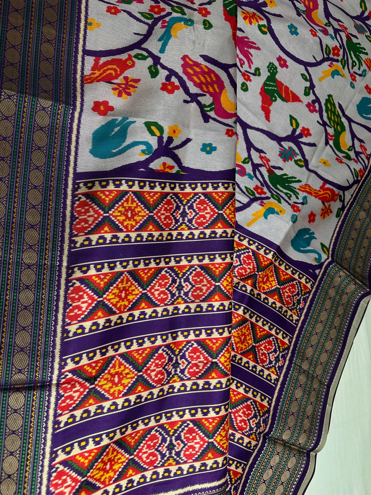 Purple Multicolor Printed Saree with Mangalgiri Border - SR001081