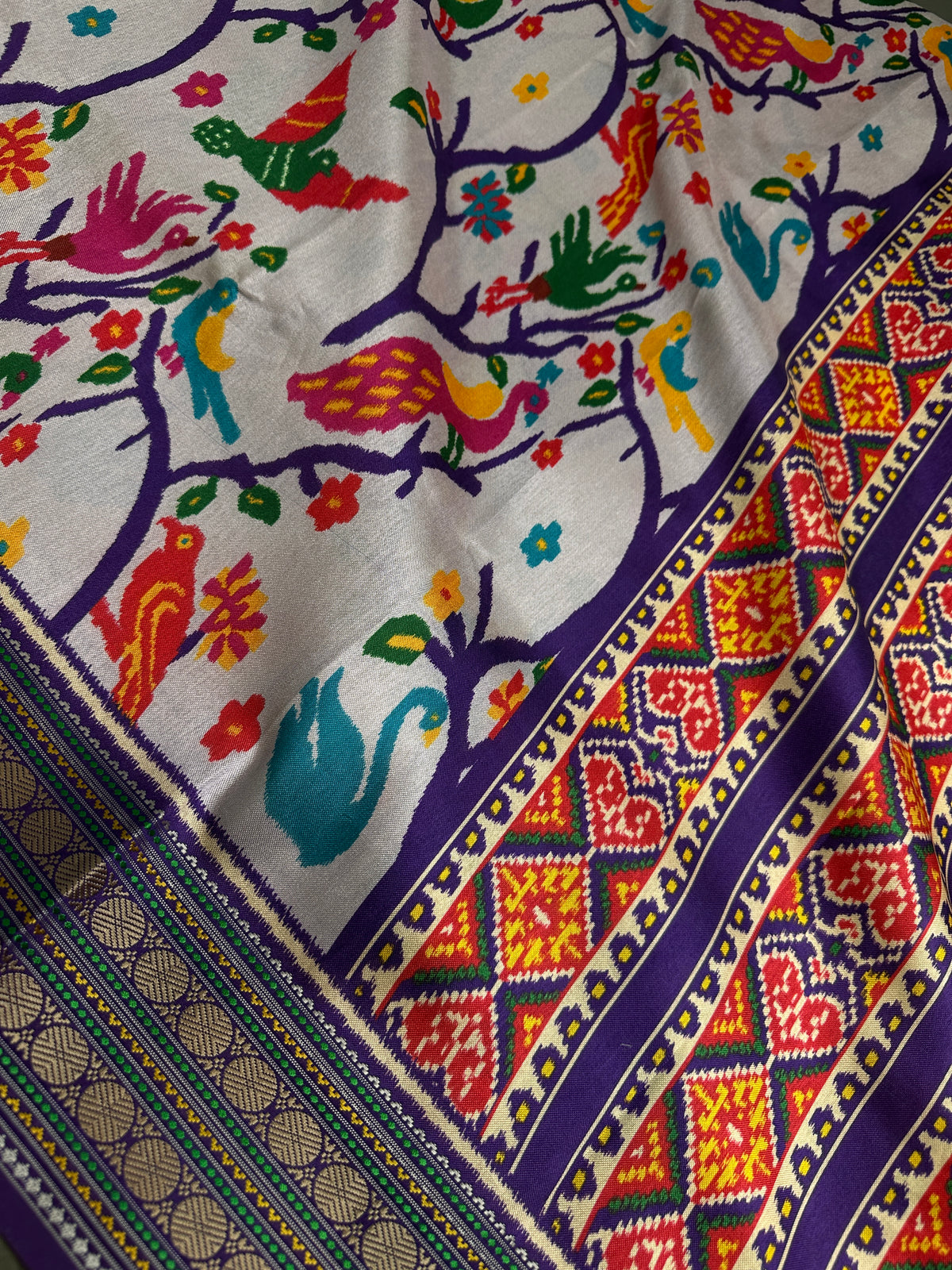 Purple Multicolor Printed Saree with Mangalgiri Border - SR001081