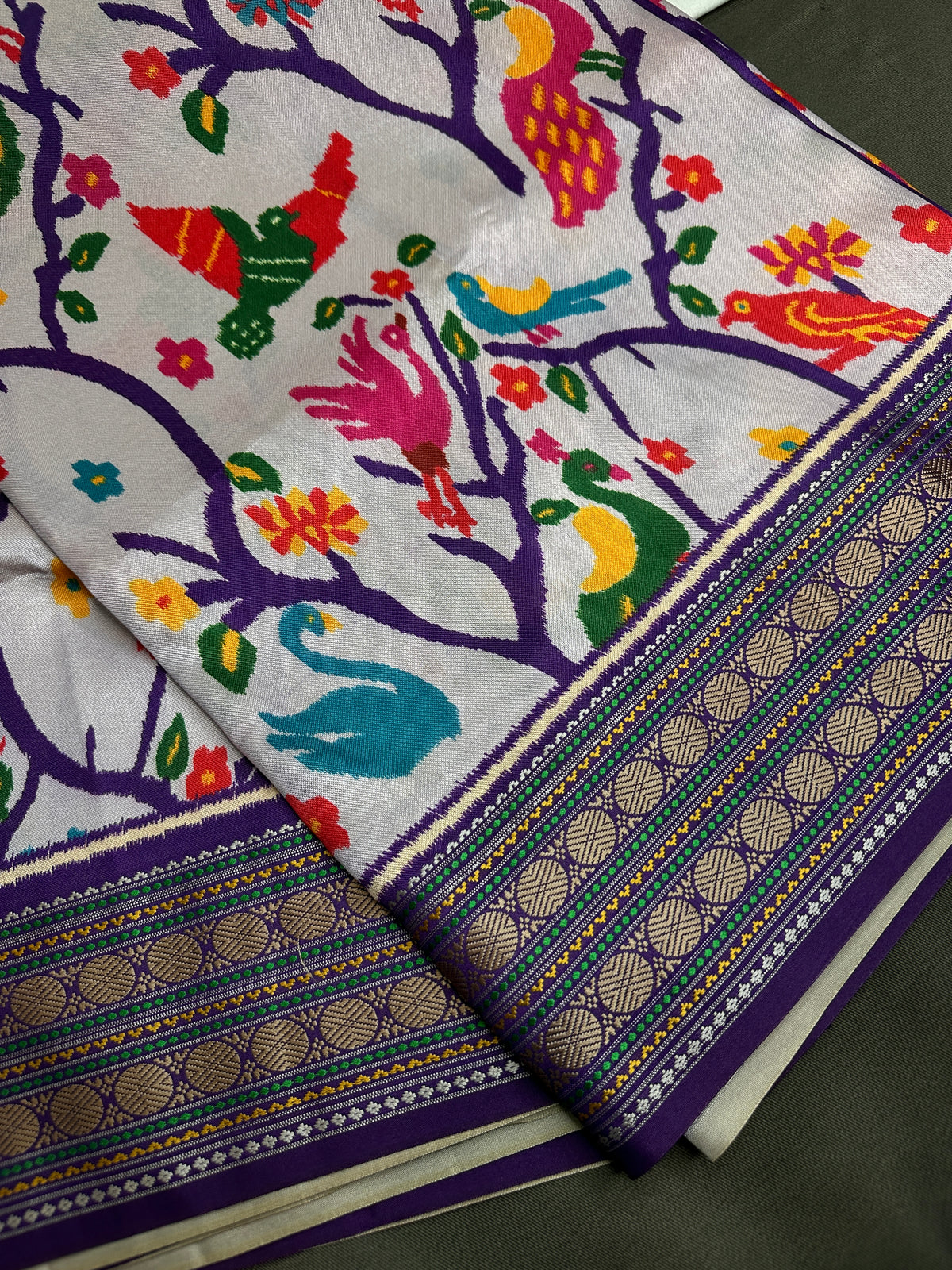 Purple Multicolor Printed Saree with Mangalgiri Border - SR001081