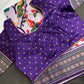 Purple Multicolor Printed Saree with Mangalgiri Border - SR001081