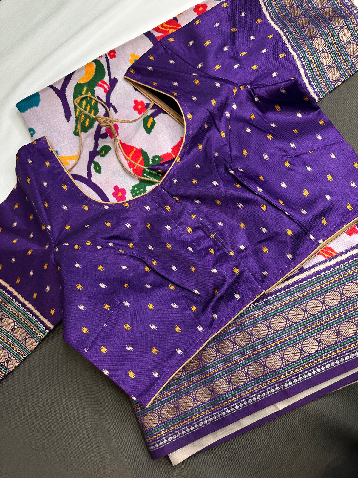 Purple Multicolor Printed Saree with Mangalgiri Border - SR001081