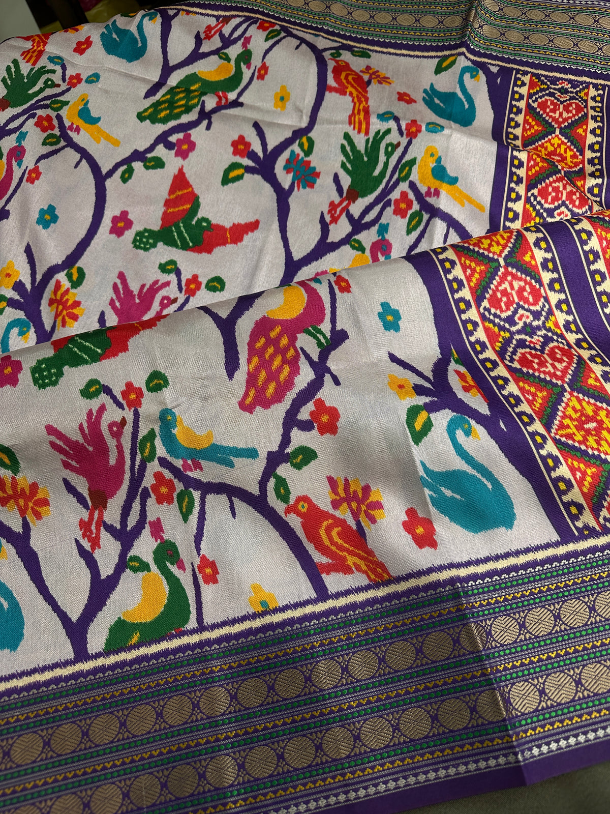 Purple Multicolor Printed Saree with Mangalgiri Border - SR001081