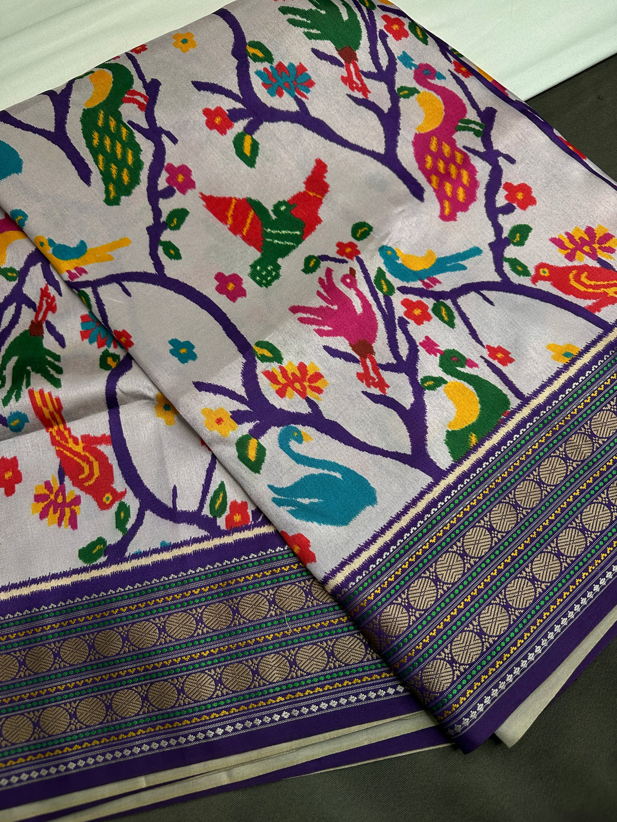 Purple Multicolor Printed Saree with Mangalgiri Border - SR001081
