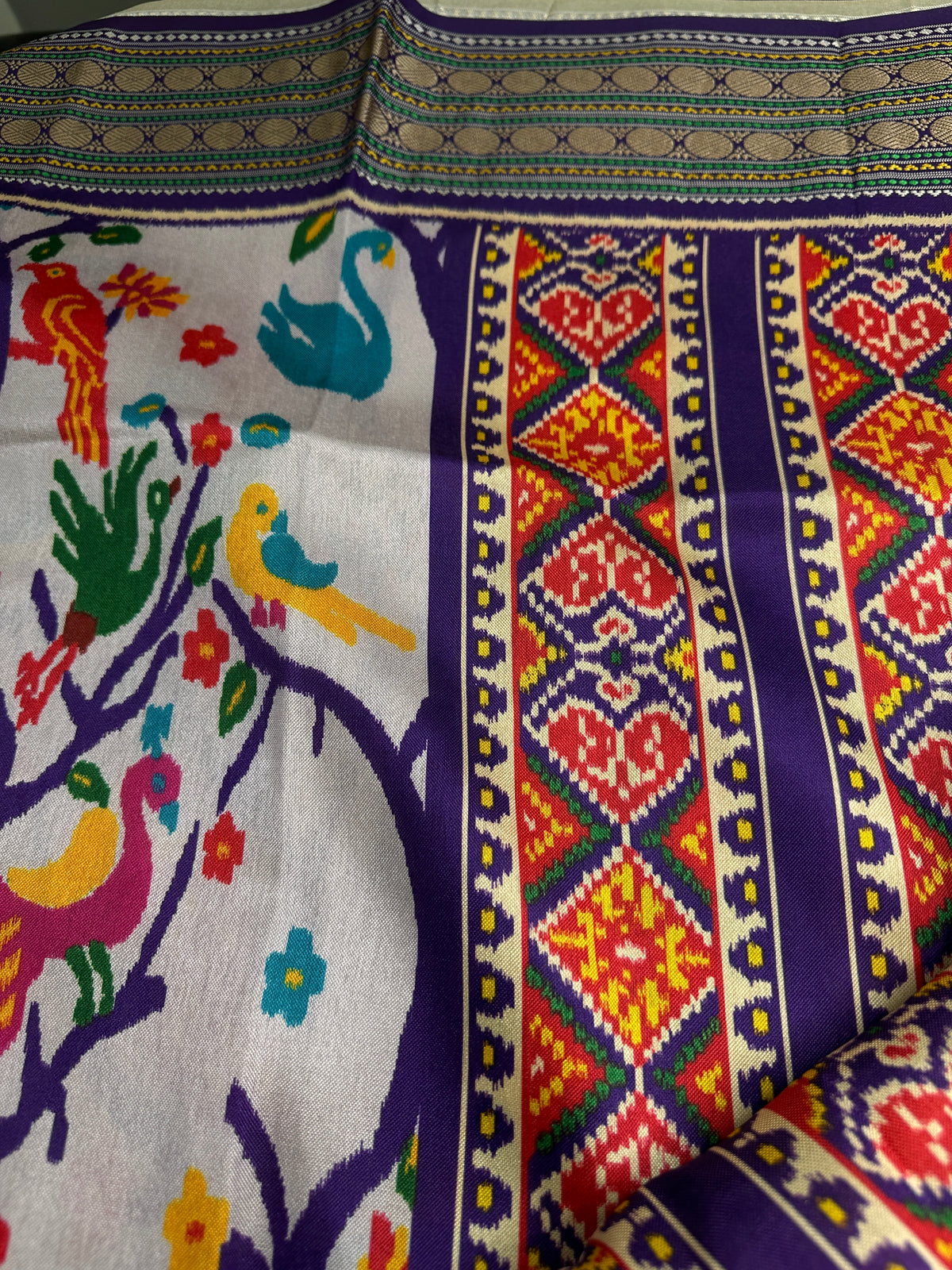 Purple Multicolor Printed Saree with Mangalgiri Border - SR001081