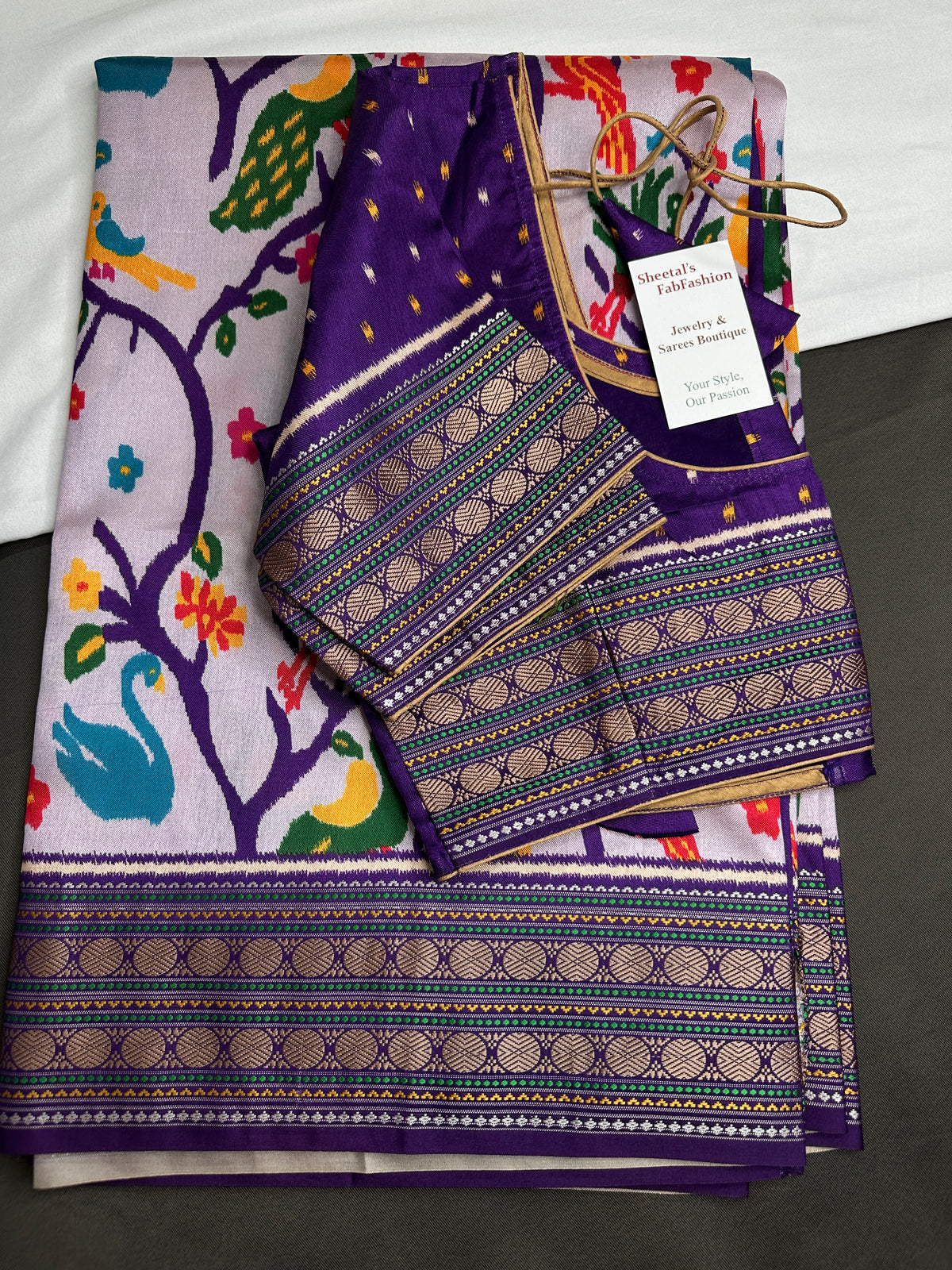 Purple Multicolor Printed Saree with Mangalgiri Border - SR001081