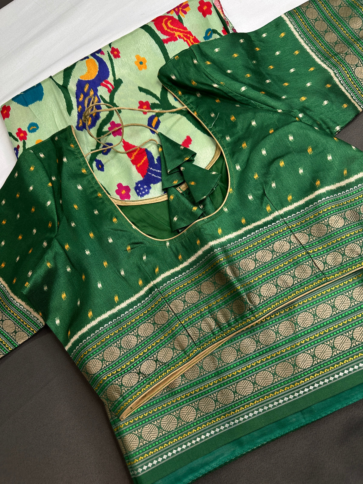 Green Multicolor Printed Saree with Mangalgiri Border - SR001082