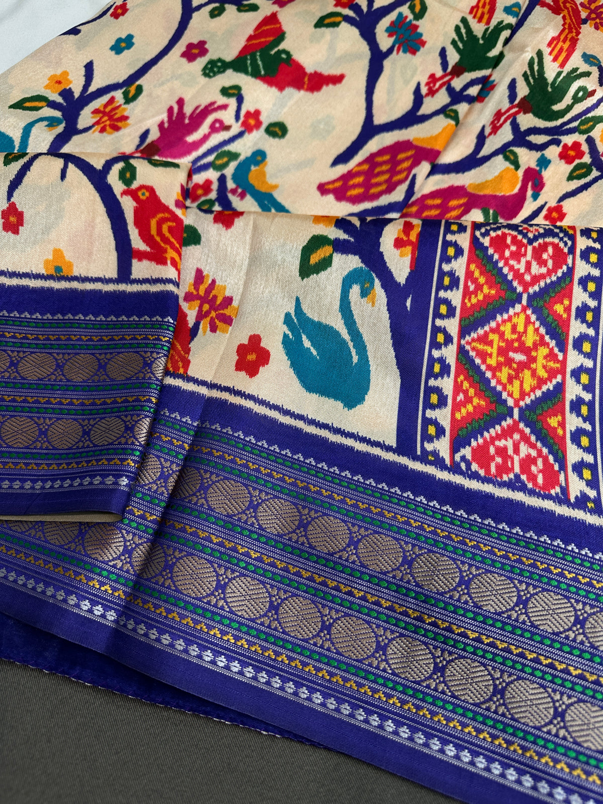 Blue Multicolor Printed Saree with Mangalgiri Border - SR001083
