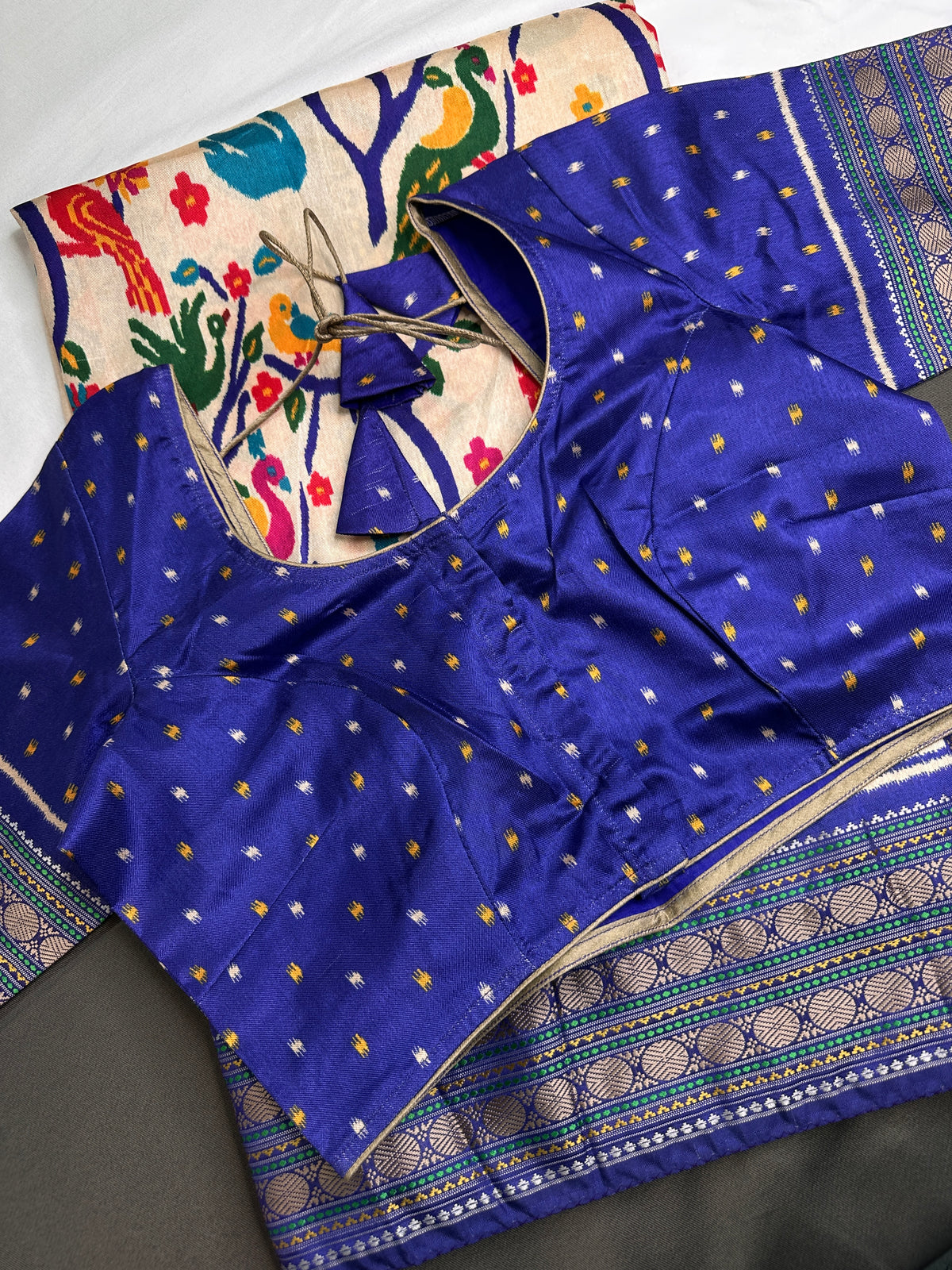 Blue Multicolor Printed Saree with Mangalgiri Border - SR001083