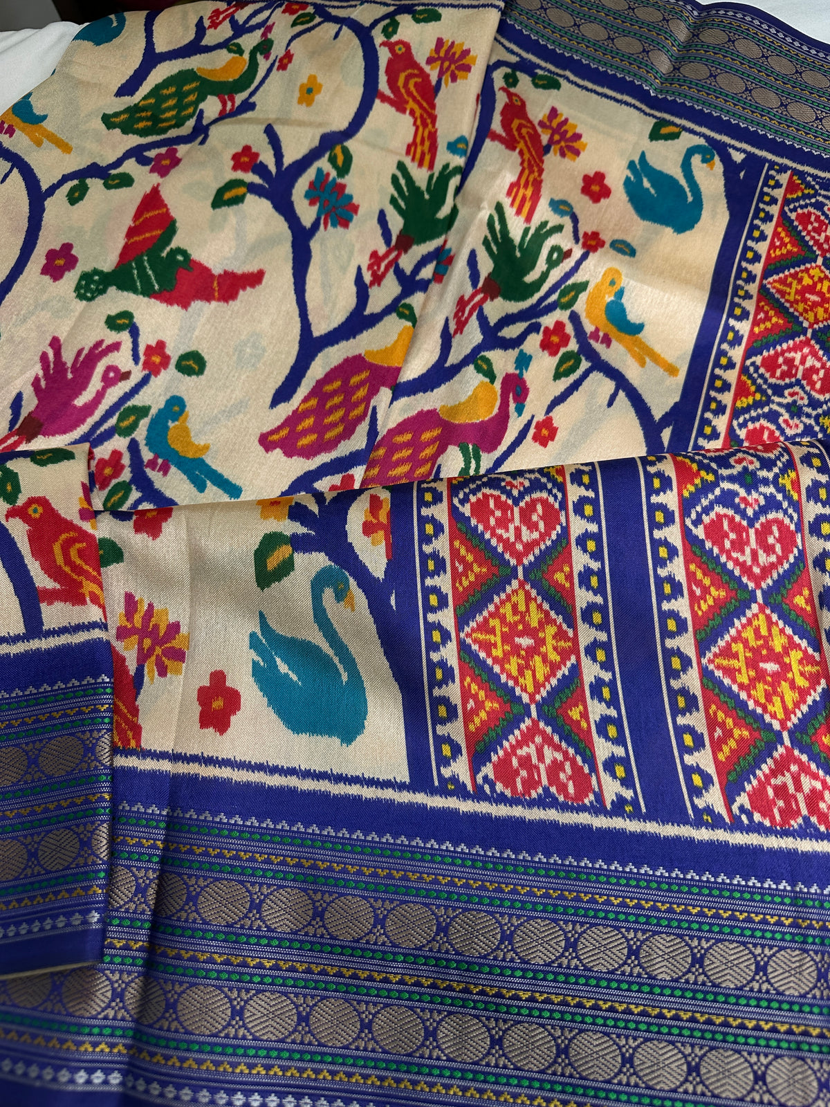 Blue Multicolor Printed Saree with Mangalgiri Border - SR001083