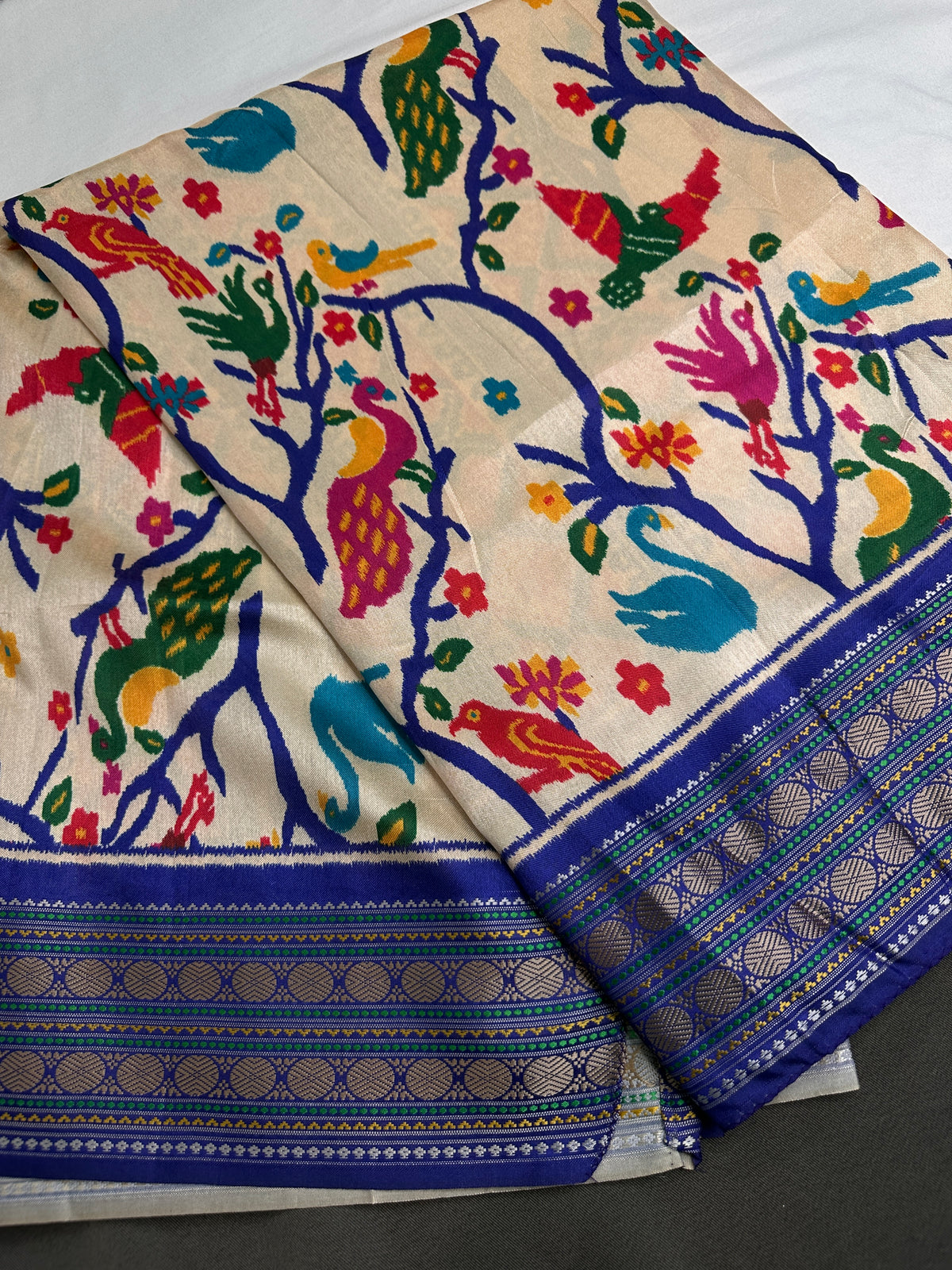 Blue Multicolor Printed Saree with Mangalgiri Border - SR001083