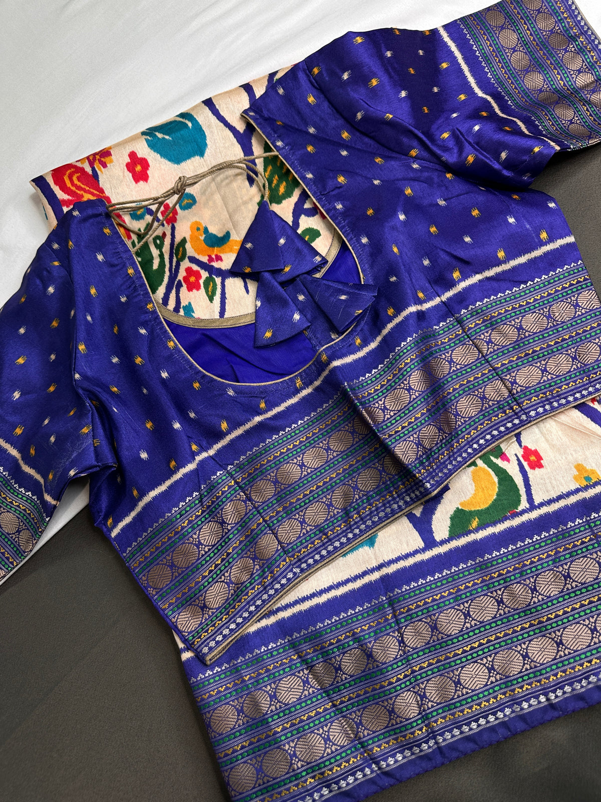 Blue Multicolor Printed Saree with Mangalgiri Border - SR001083
