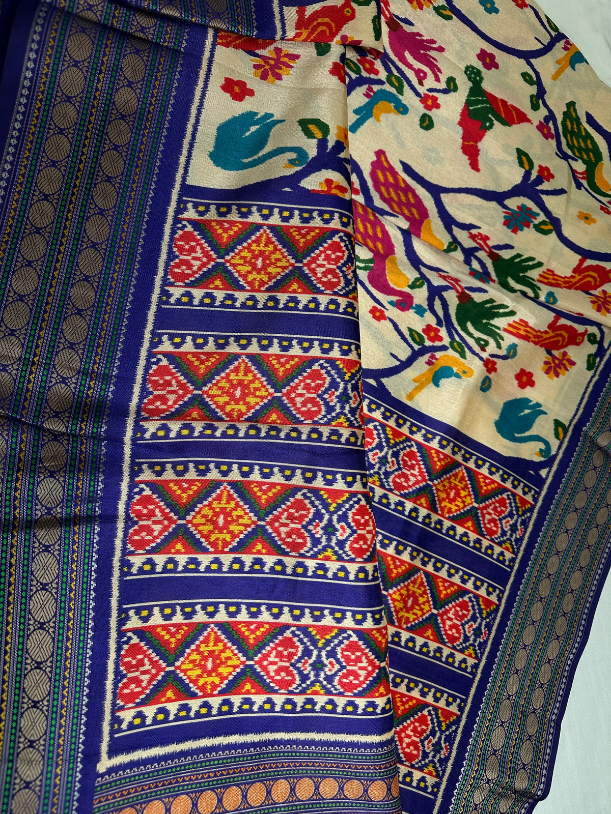 Blue Multicolor Printed Saree with Mangalgiri Border - SR001083
