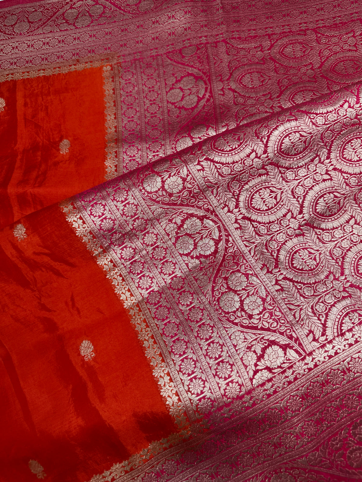 Orange Pink Semi Silk Saree with Stitched Blouse - SR001084