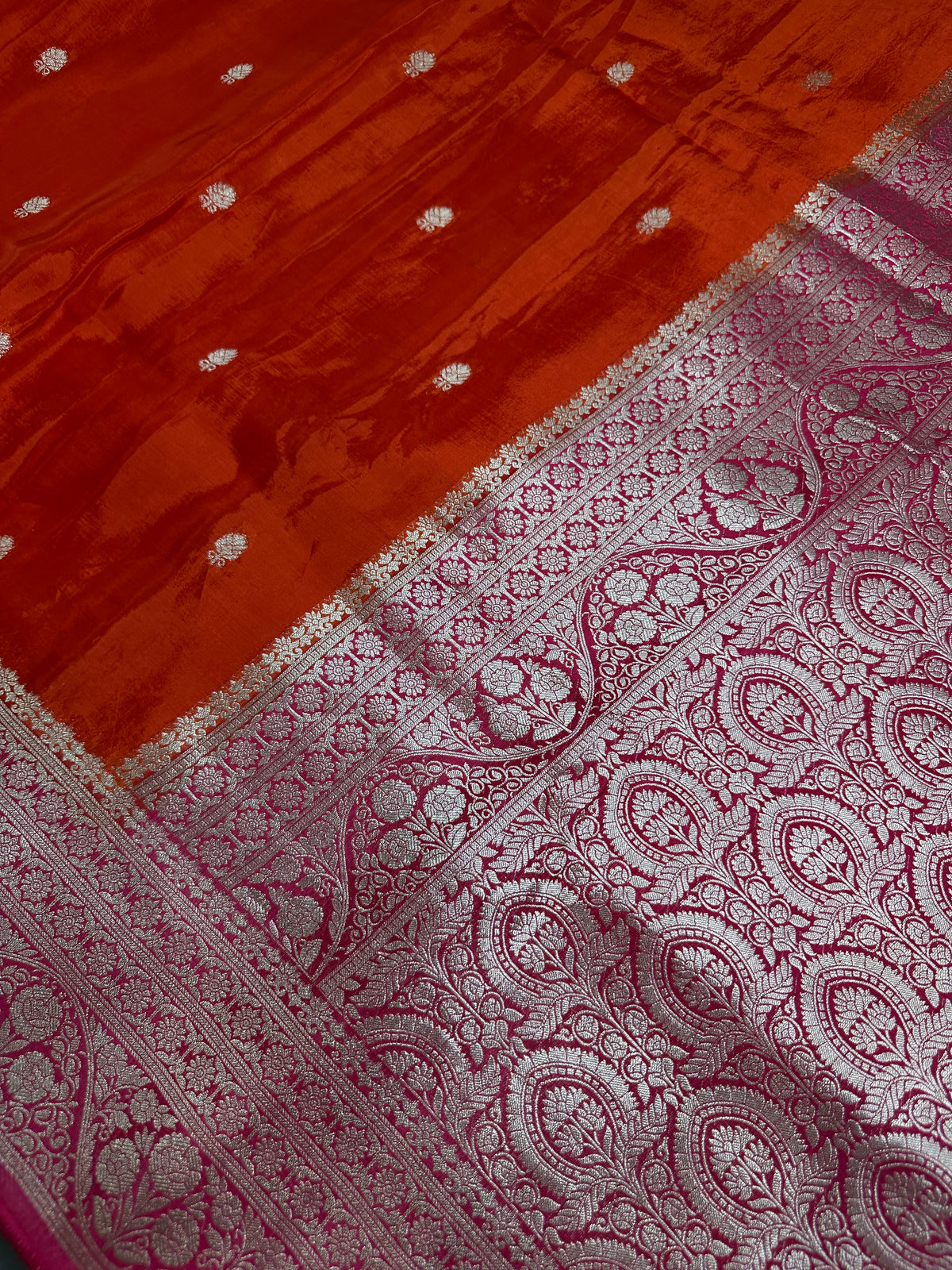 Orange Pink Semi Silk Saree with Stitched Blouse - SR001084