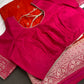 Orange Pink Semi Silk Saree with Stitched Blouse - SR001084