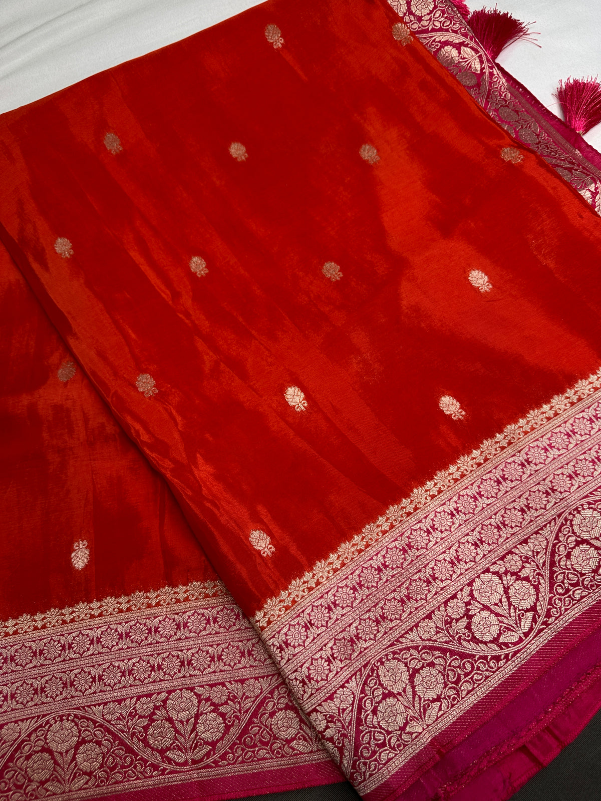 Orange Pink Semi Silk Saree with Stitched Blouse - SR001084