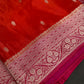 Orange Pink Semi Silk Saree with Stitched Blouse - SR001084