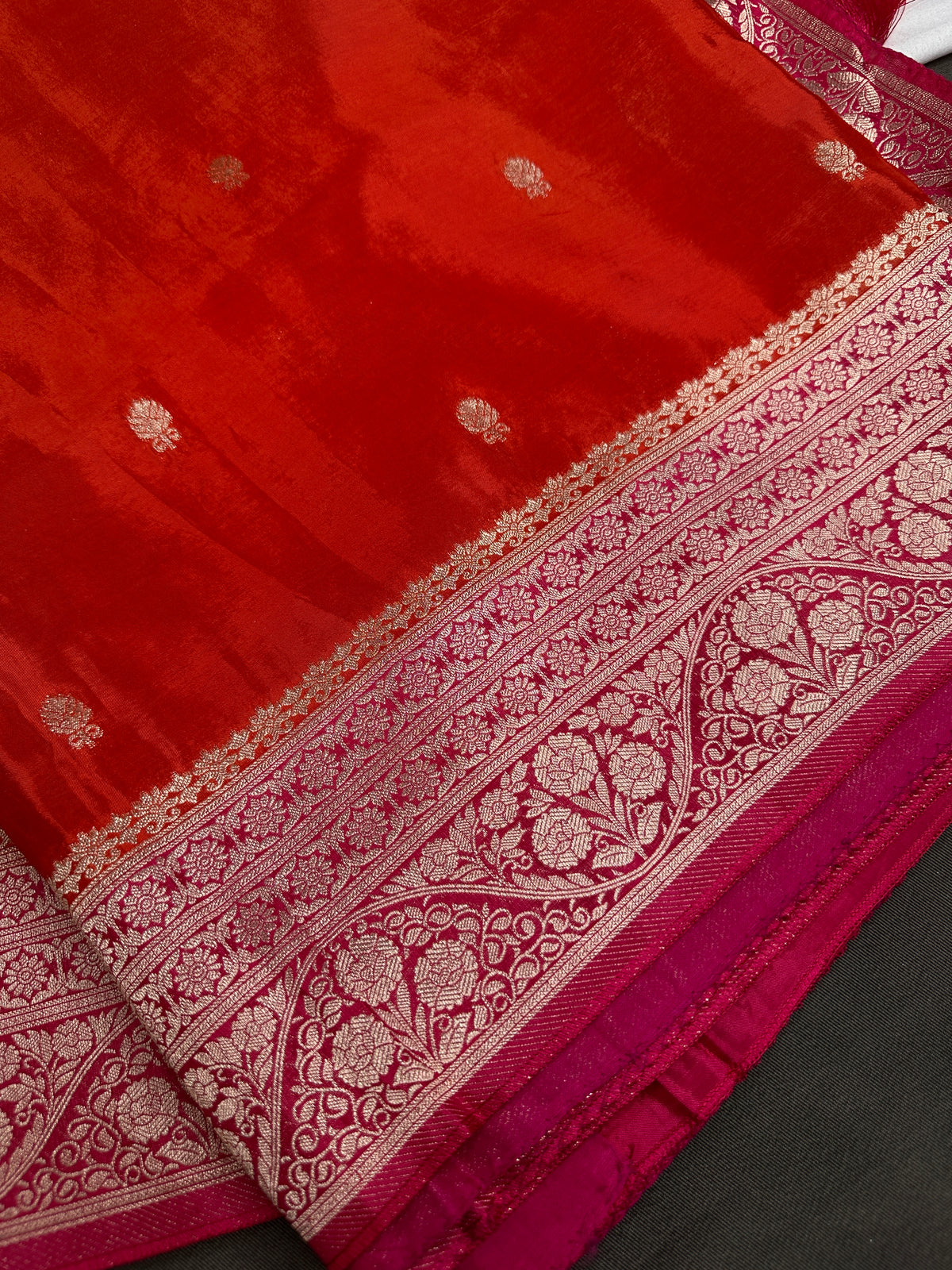 Orange Pink Semi Silk Saree with Stitched Blouse - SR001084