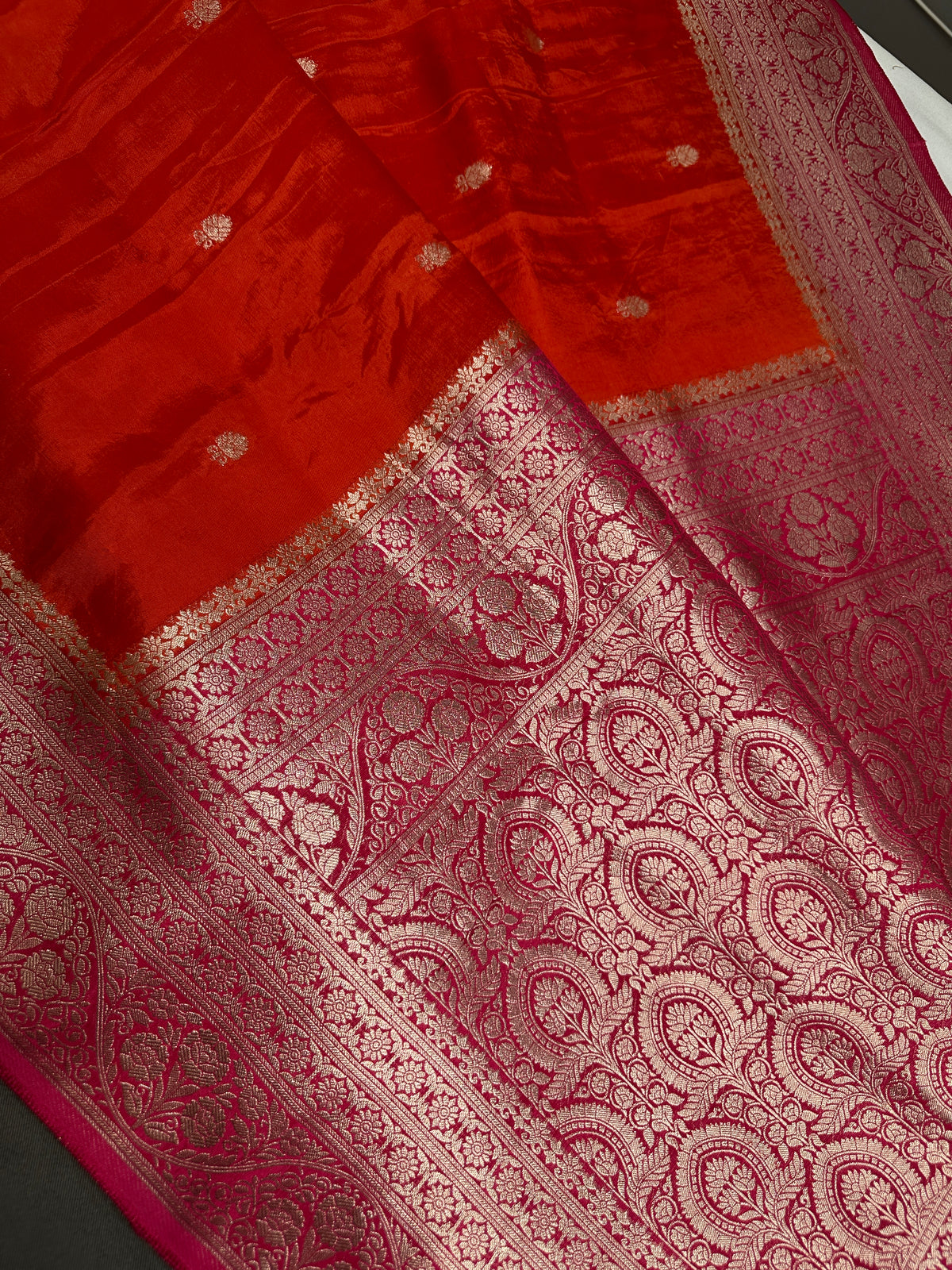 Orange Pink Semi Silk Saree with Stitched Blouse - SR001084