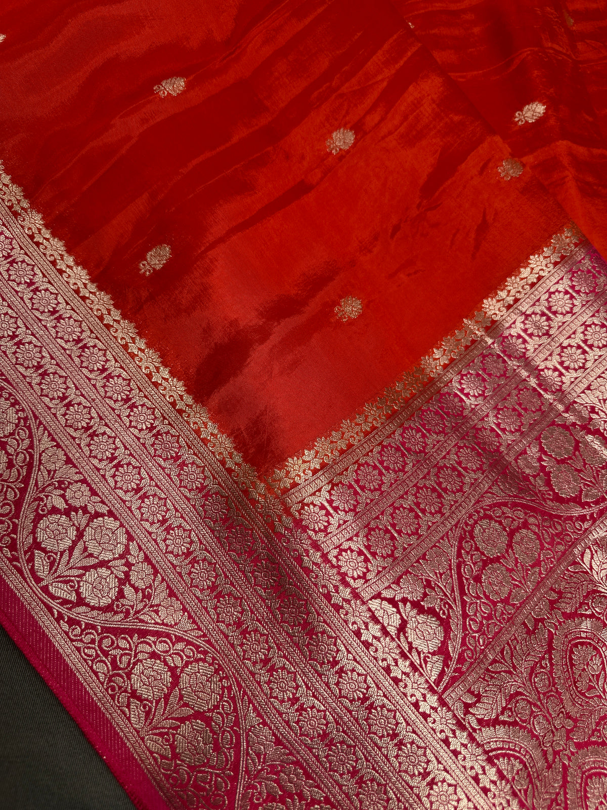 Orange Pink Semi Silk Saree with Stitched Blouse - SR001084