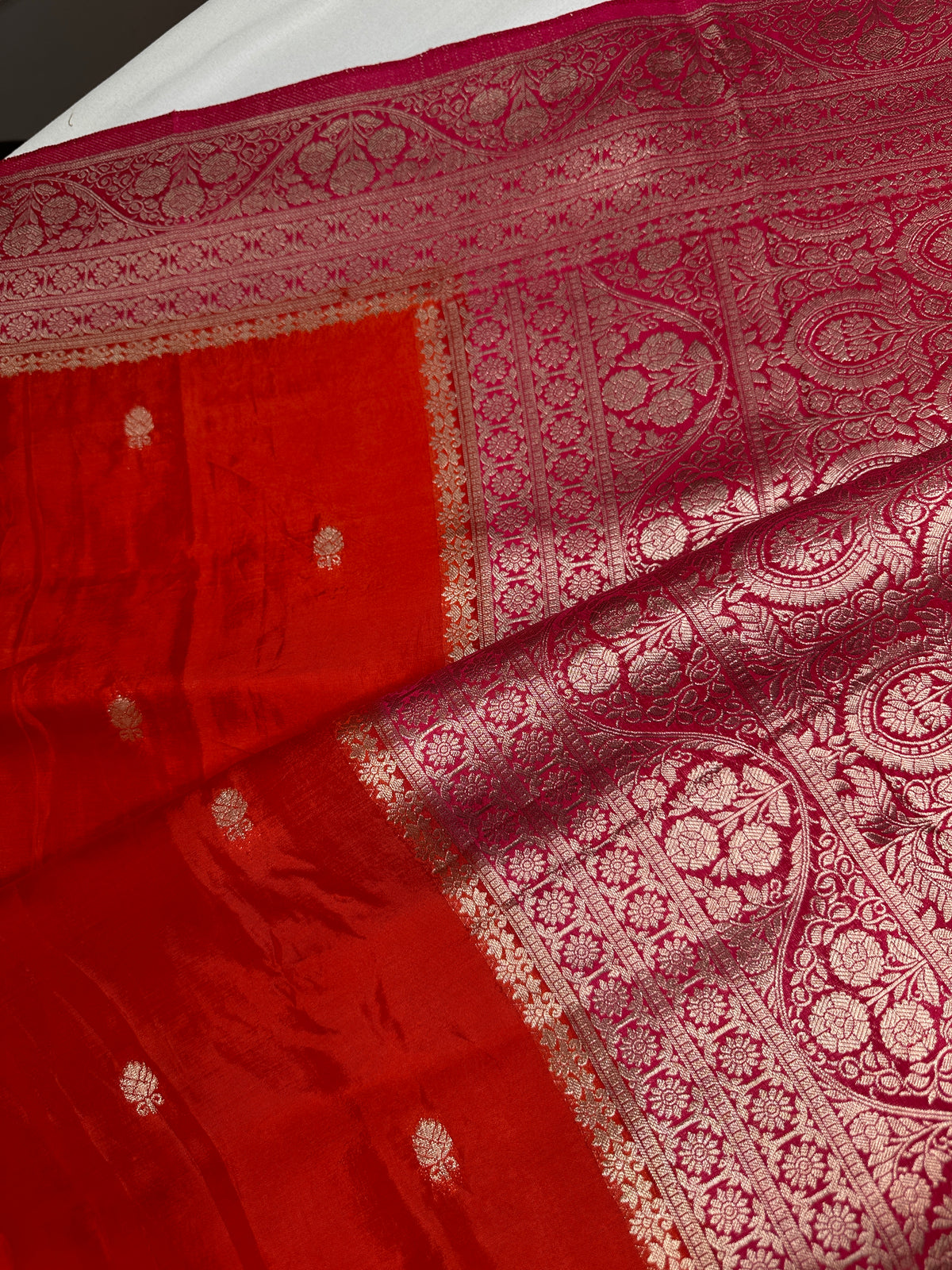 Orange Pink Semi Silk Saree with Stitched Blouse - SR001084