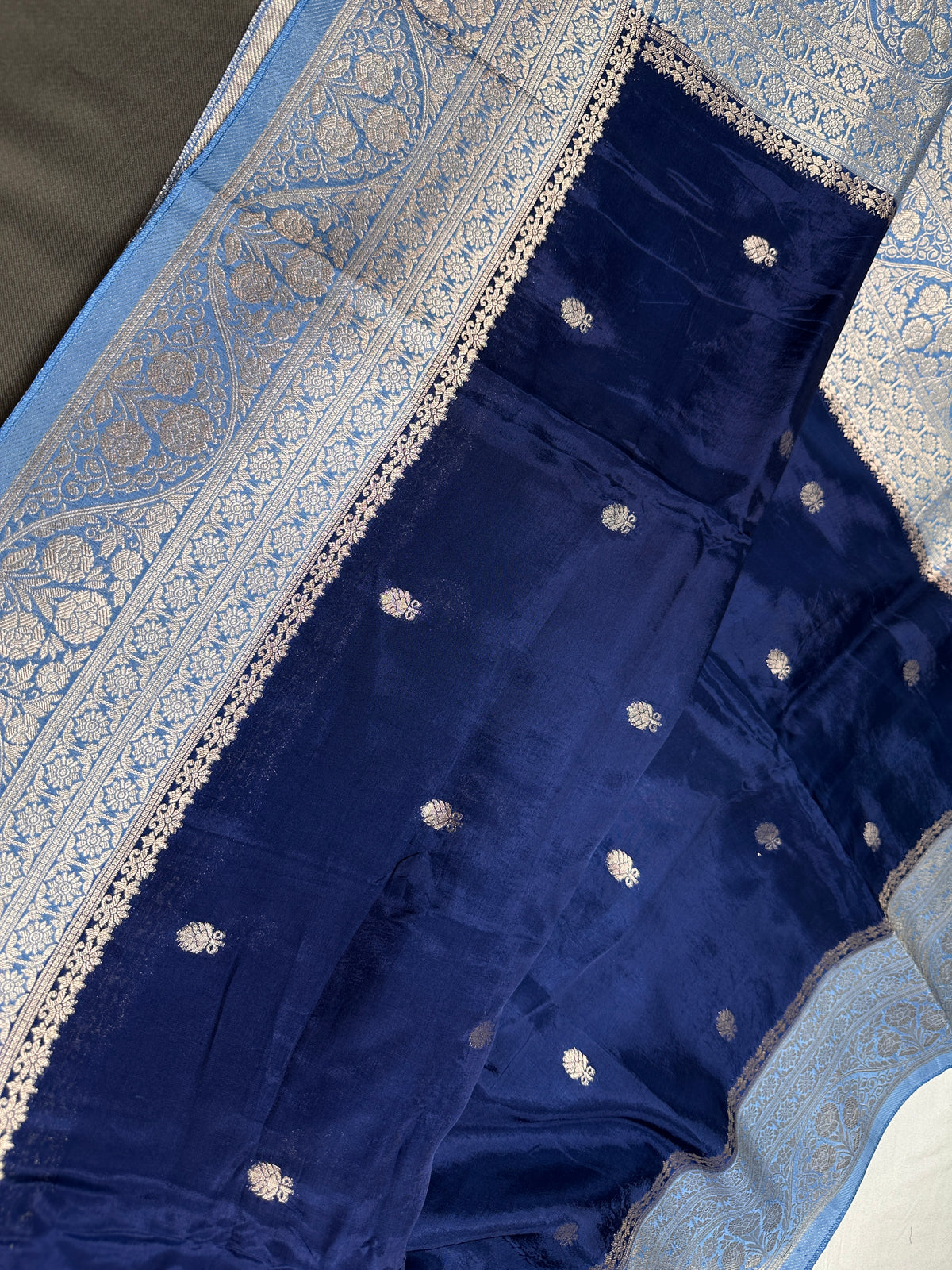Blue Semi Silk Saree with Stitched Blouse - SR001085