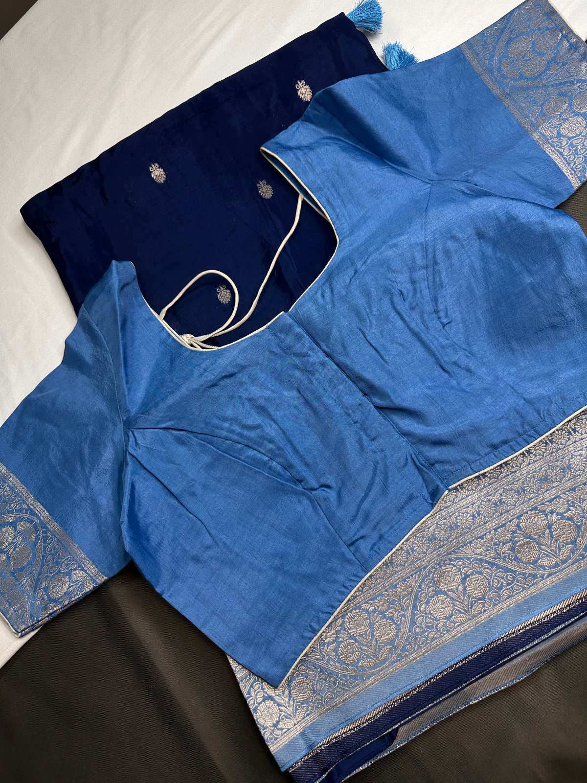 Blue Semi Silk Saree with Stitched Blouse - SR001085