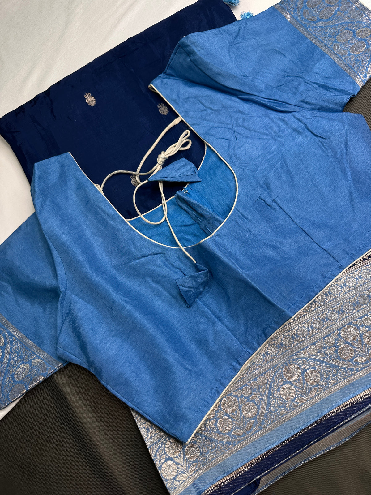 Blue Semi Silk Saree with Stitched Blouse - SR001085
