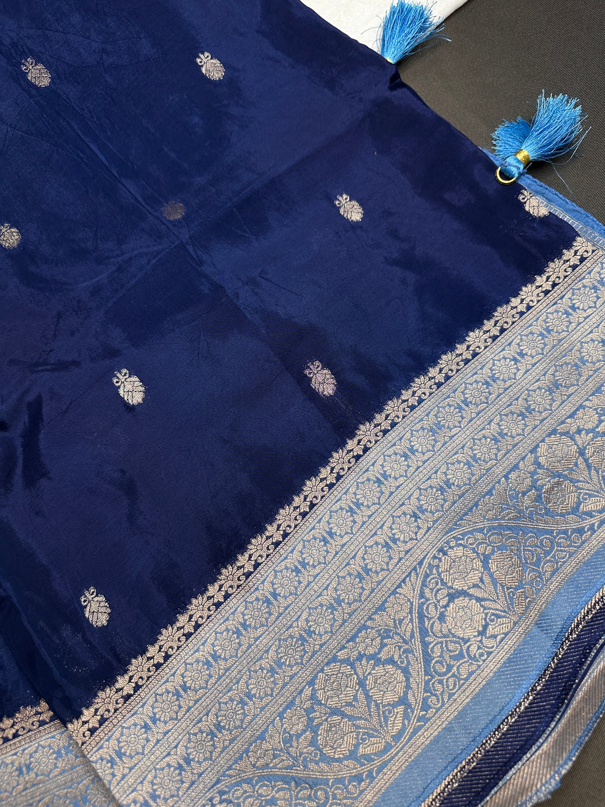 Blue Semi Silk Saree with Stitched Blouse - SR001085