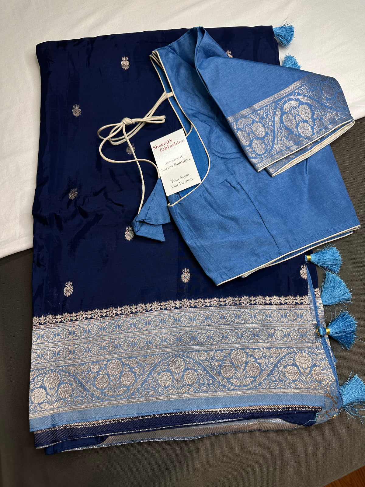 Blue Semi Silk Saree with Stitched Blouse - SR001085