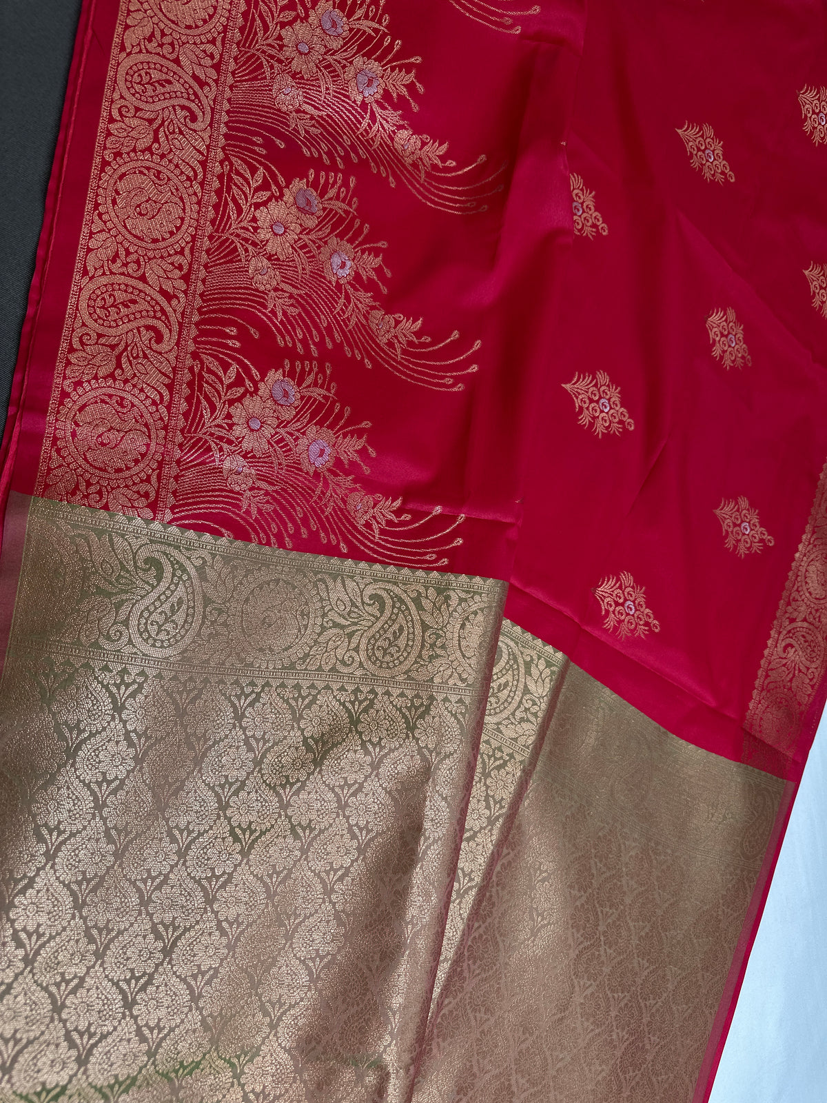 Pink Green Semi Kanchi Silk Saree with Stitched Blouse - SR001086