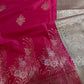 Pink Green Semi Kanchi Silk Saree with Stitched Blouse - SR001086
