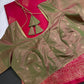 Pink Green Semi Kanchi Silk Saree with Stitched Blouse - SR001086