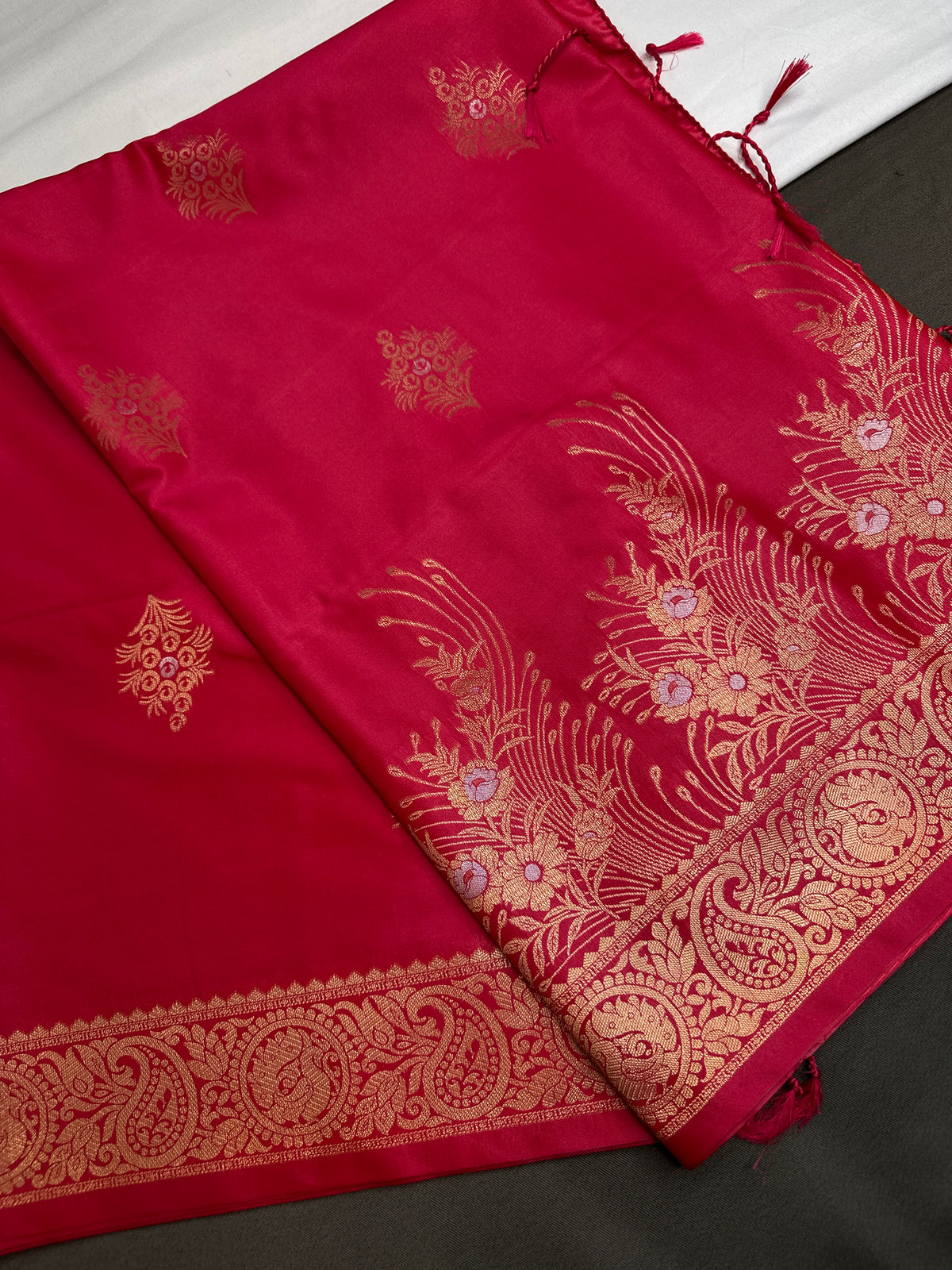 Pink Green Semi Kanchi Silk Saree with Stitched Blouse - SR001086