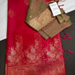 Pink Green Semi Kanchi Silk Saree with Stitched Blouse - SR001086