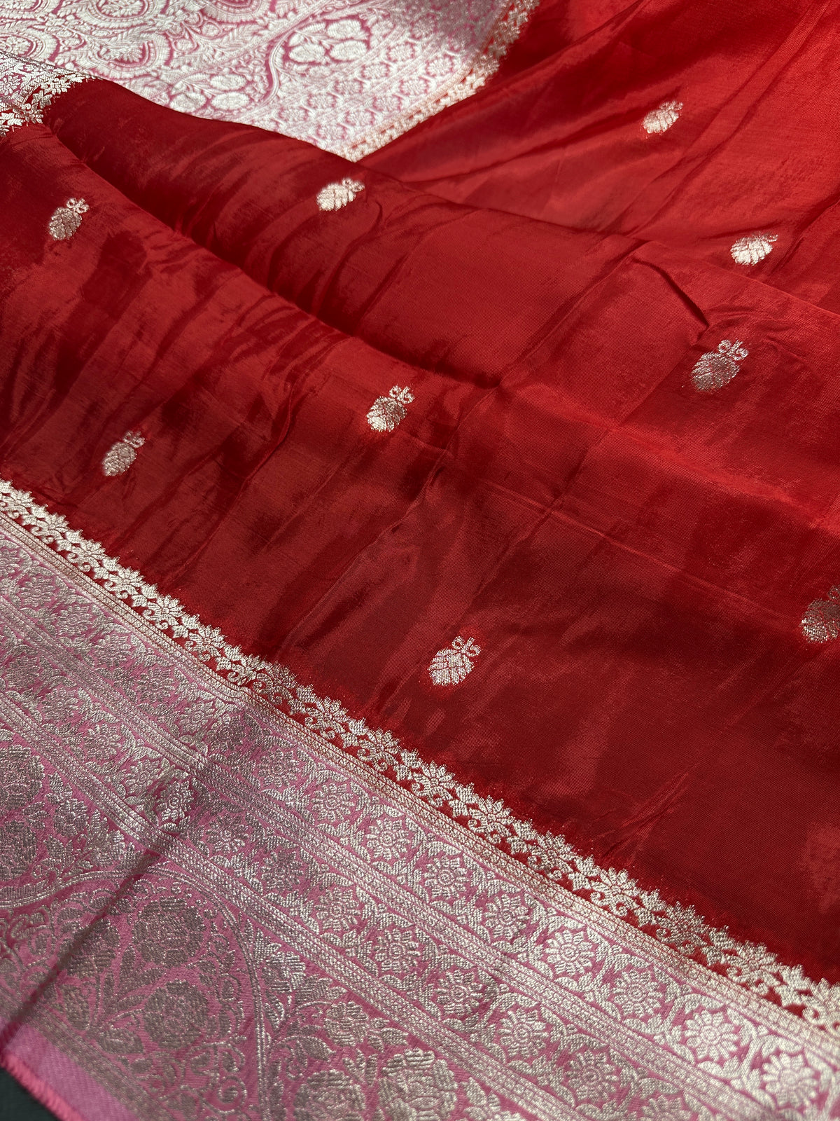 Red Pink Semi Silk Saree with Stitched Blouse - SR001087