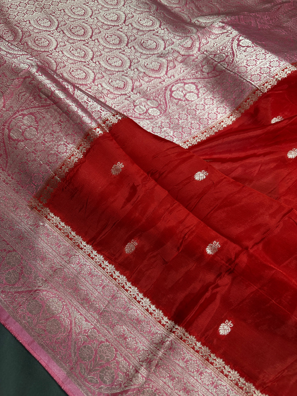 Red Pink Semi Silk Saree with Stitched Blouse - SR001087