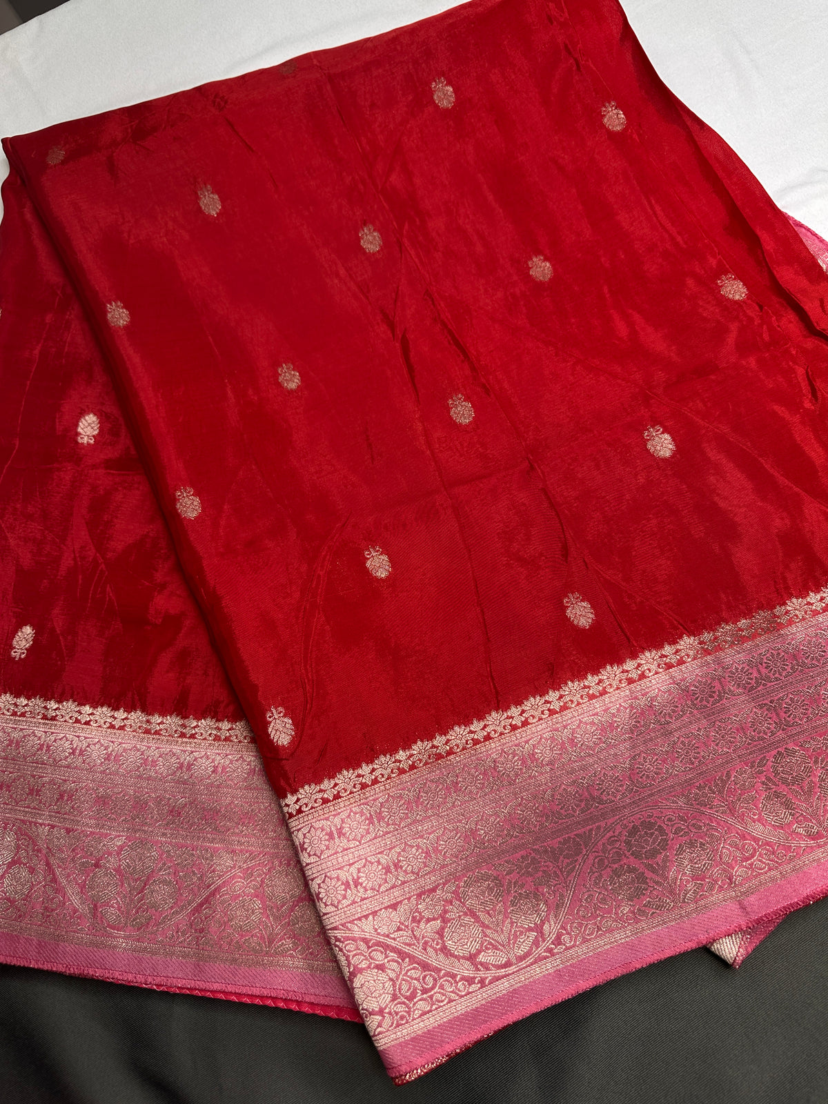 Red Pink Semi Silk Saree with Stitched Blouse - SR001087