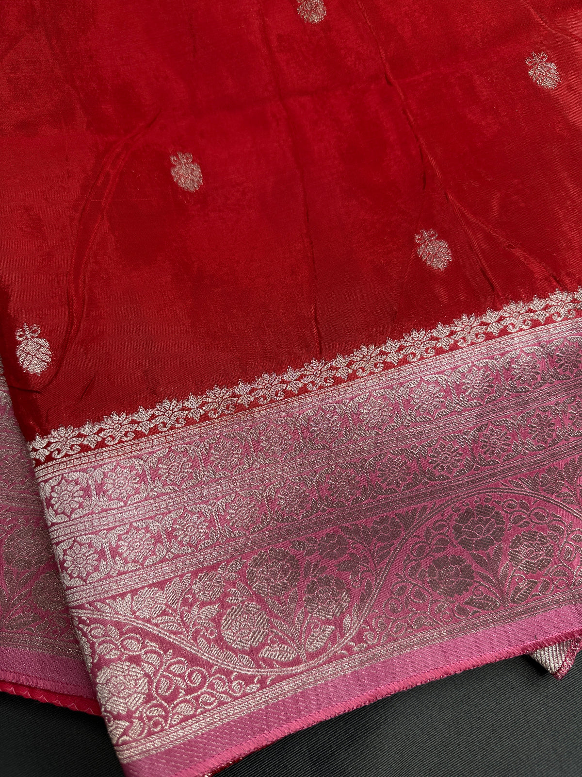 Red Pink Semi Silk Saree with Stitched Blouse - SR001087