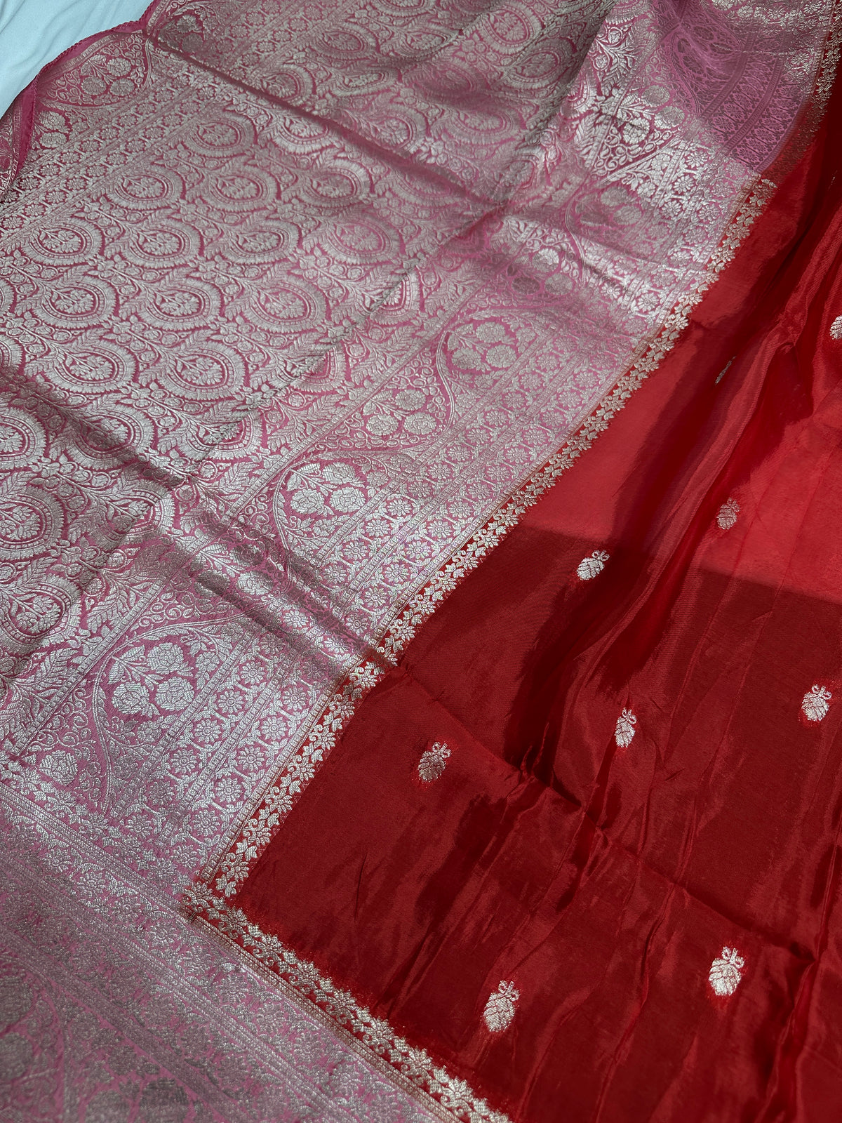 Red Pink Semi Silk Saree with Stitched Blouse - SR001087