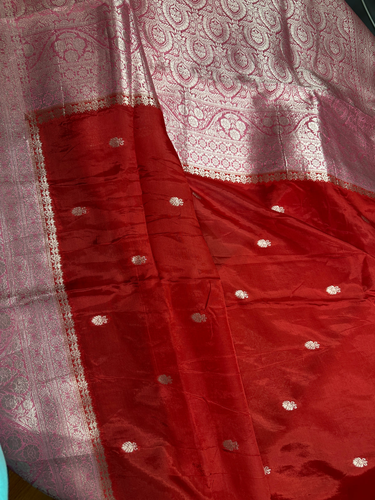 Red Pink Semi Silk Saree with Stitched Blouse - SR001087