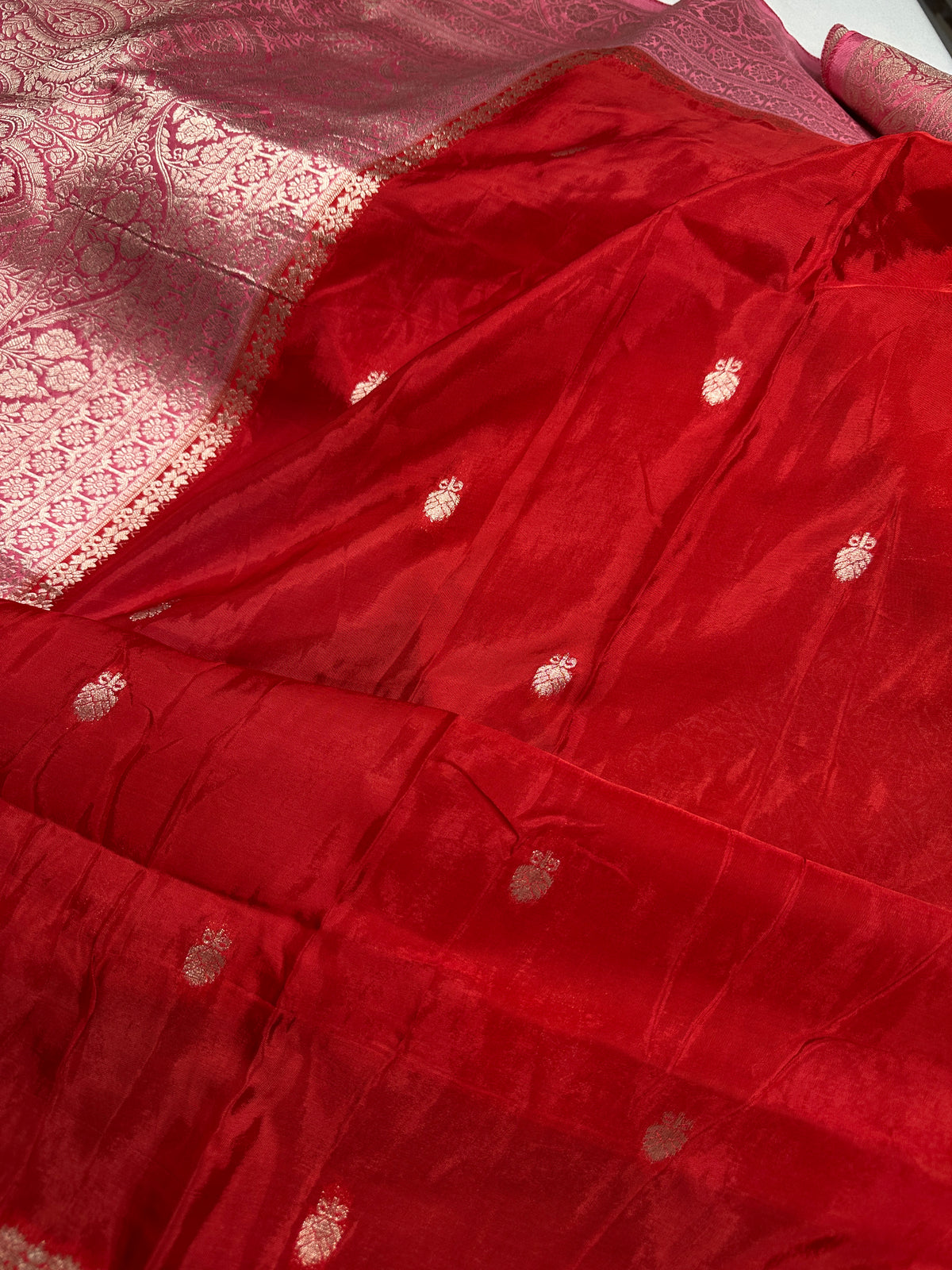 Red Pink Semi Silk Saree with Stitched Blouse - SR001087