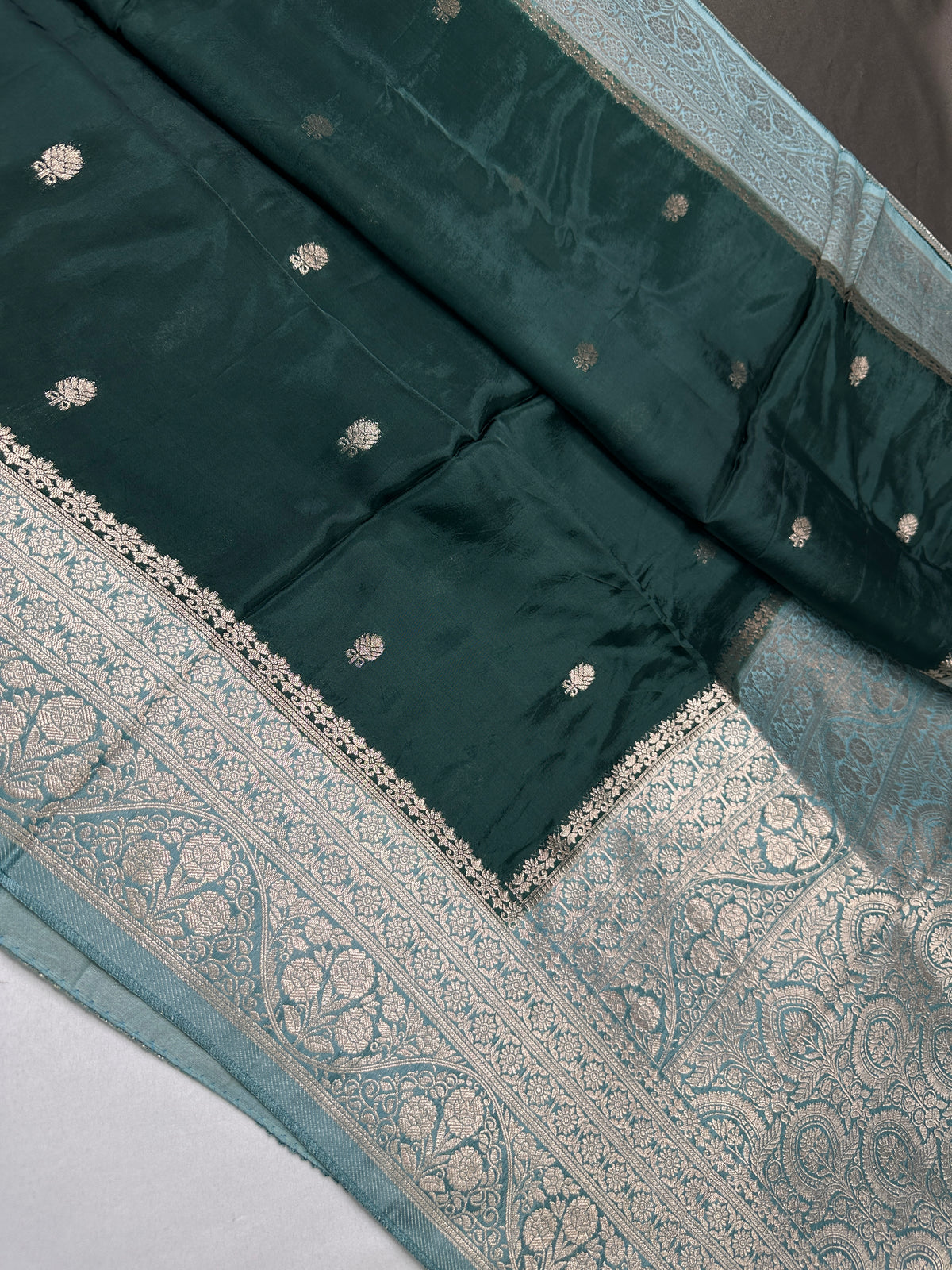 Green Blue Semi Silk Saree with Stitched Blouse - SR001088