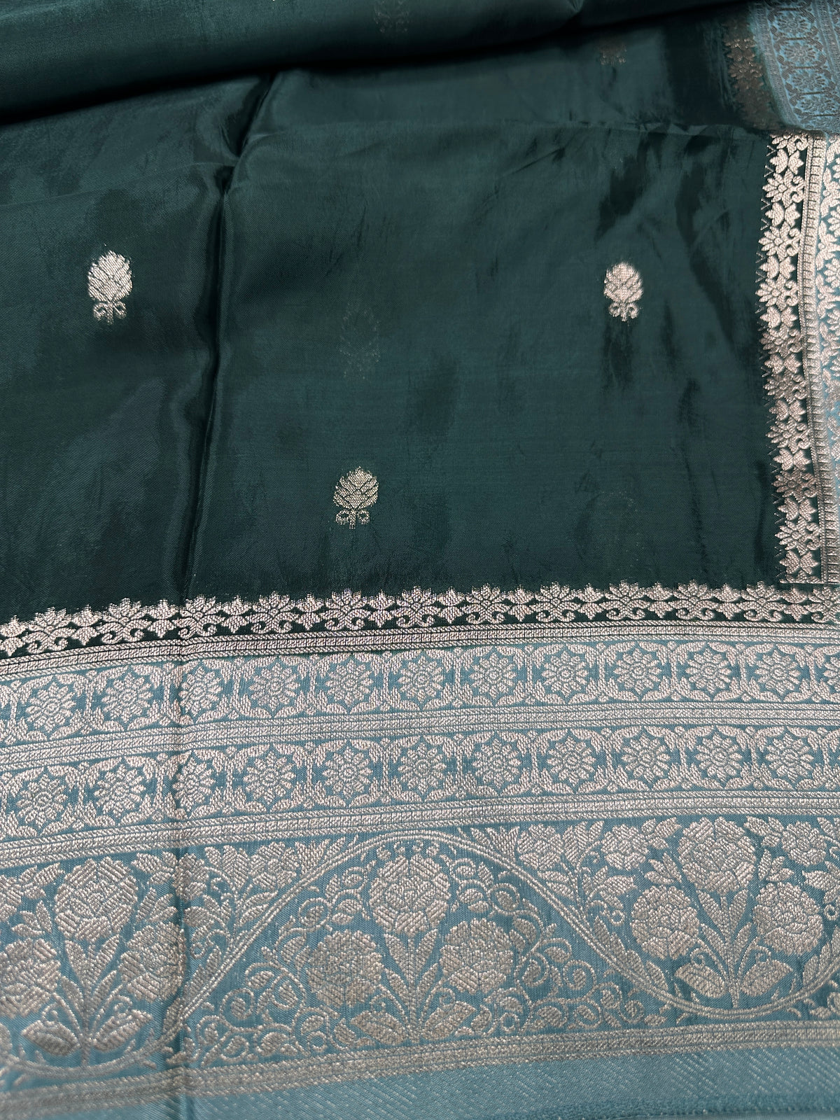 Green Blue Semi Silk Saree with Stitched Blouse - SR001088