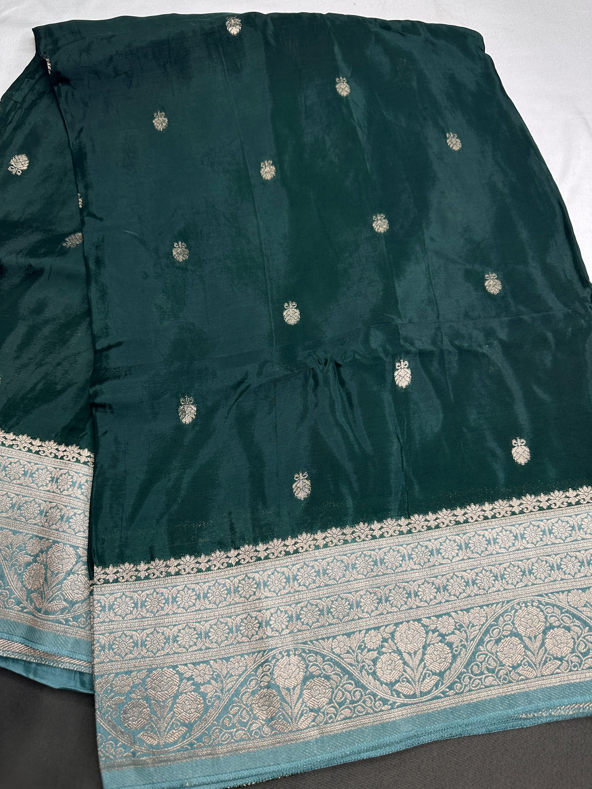 Green Blue Semi Silk Saree with Stitched Blouse - SR001088