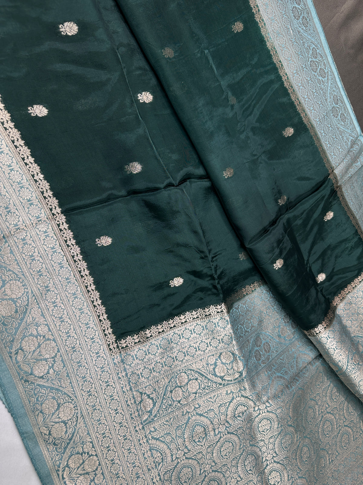 Green Blue Semi Silk Saree with Stitched Blouse - SR001088