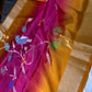 Pink Yellow Organza Tissue Jamdani Saree with Stitched Blouse - SR001089