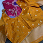 Pink Yellow Organza Tissue Jamdani Saree with Stitched Blouse - SR001089
