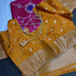 Pink Yellow Organza Tissue Jamdani Saree with Stitched Blouse - SR001089